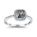 Halo Accent Engagement Ring Simulated Cubic Zirconia 925 Sterling Silver