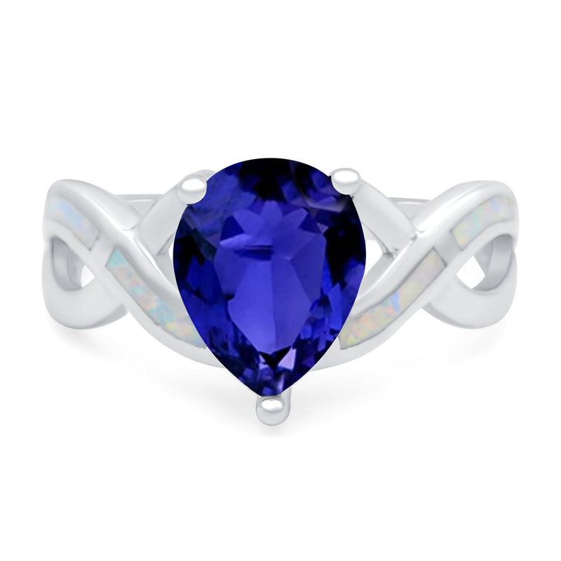 Infinity Twisted Shank Pear Bridal Lab Created White Opal Wedding Ring 925 Sterling Silver