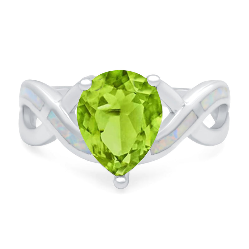 Infinity Twisted Shank Pear Bridal Lab Created White Opal Wedding Ring 925 Sterling Silver