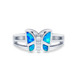 Butterfly Ring Statement Round Simulated Cubic Zirconia 925 Sterling Silver