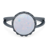 Split Shank Ring Band Round Lab Created Opal 925 Sterling Silver (12mm)