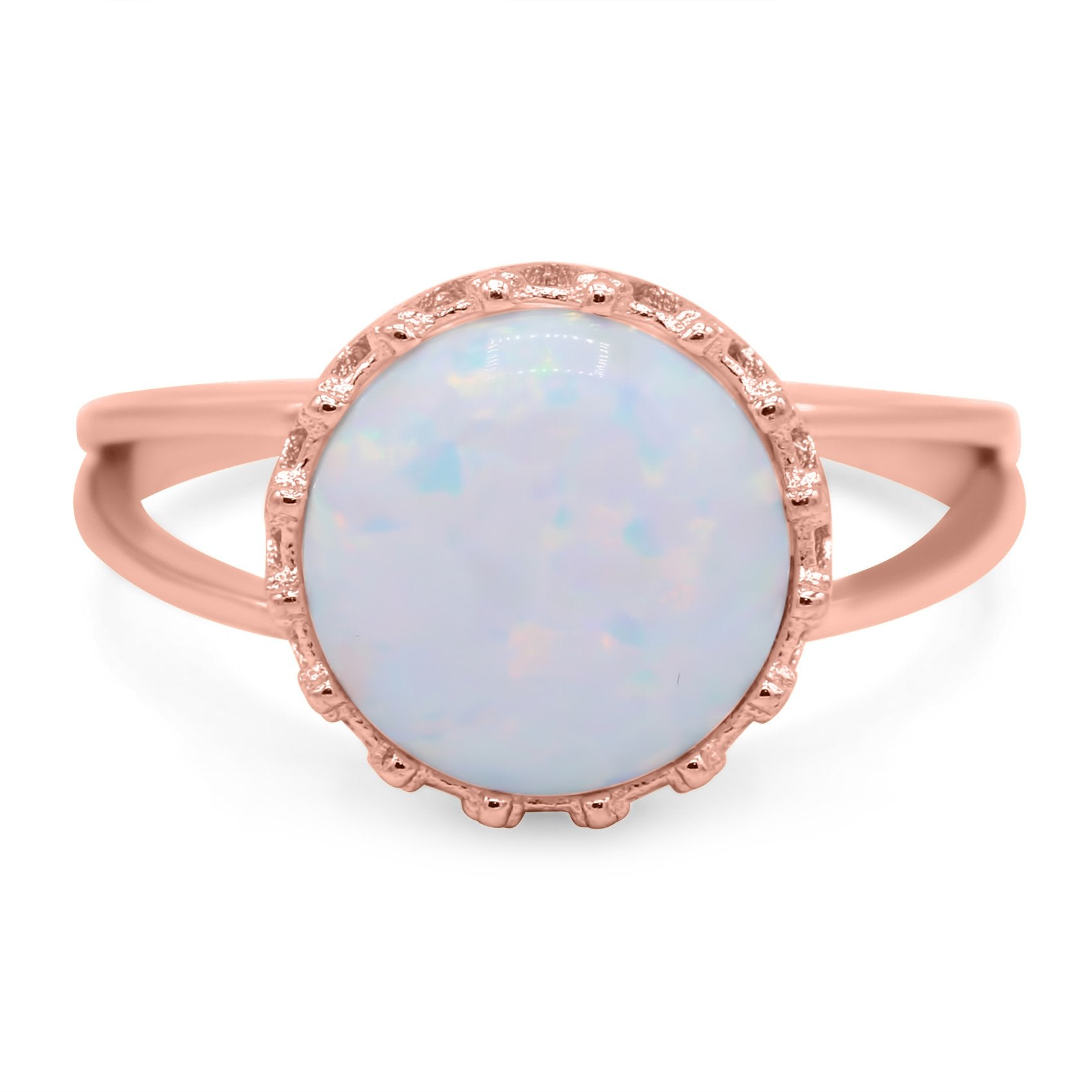 Split Shank Ring Band Round Lab Created Opal 925 Sterling Silver (12mm)