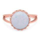 Split Shank Ring Band Round Lab Created Opal 925 Sterling Silver (12mm)
