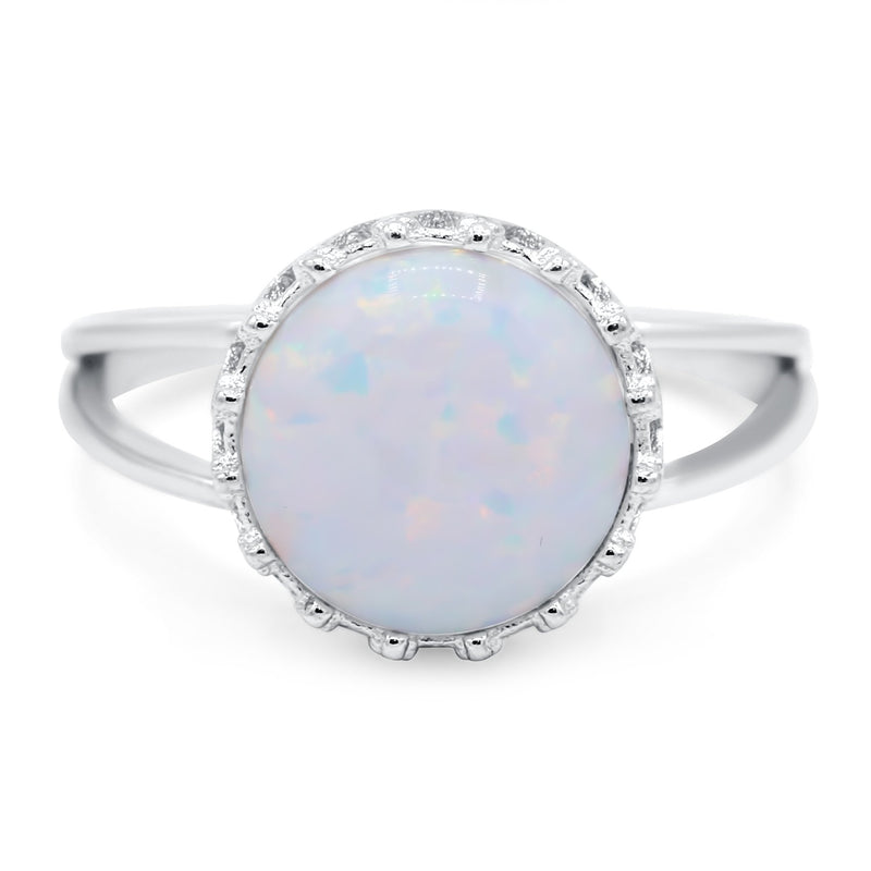 Split Shank Ring Band Round Lab Created Opal 925 Sterling Silver (12mm)