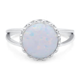 Split Shank Ring Band Round Lab Created Opal 925 Sterling Silver (12mm)
