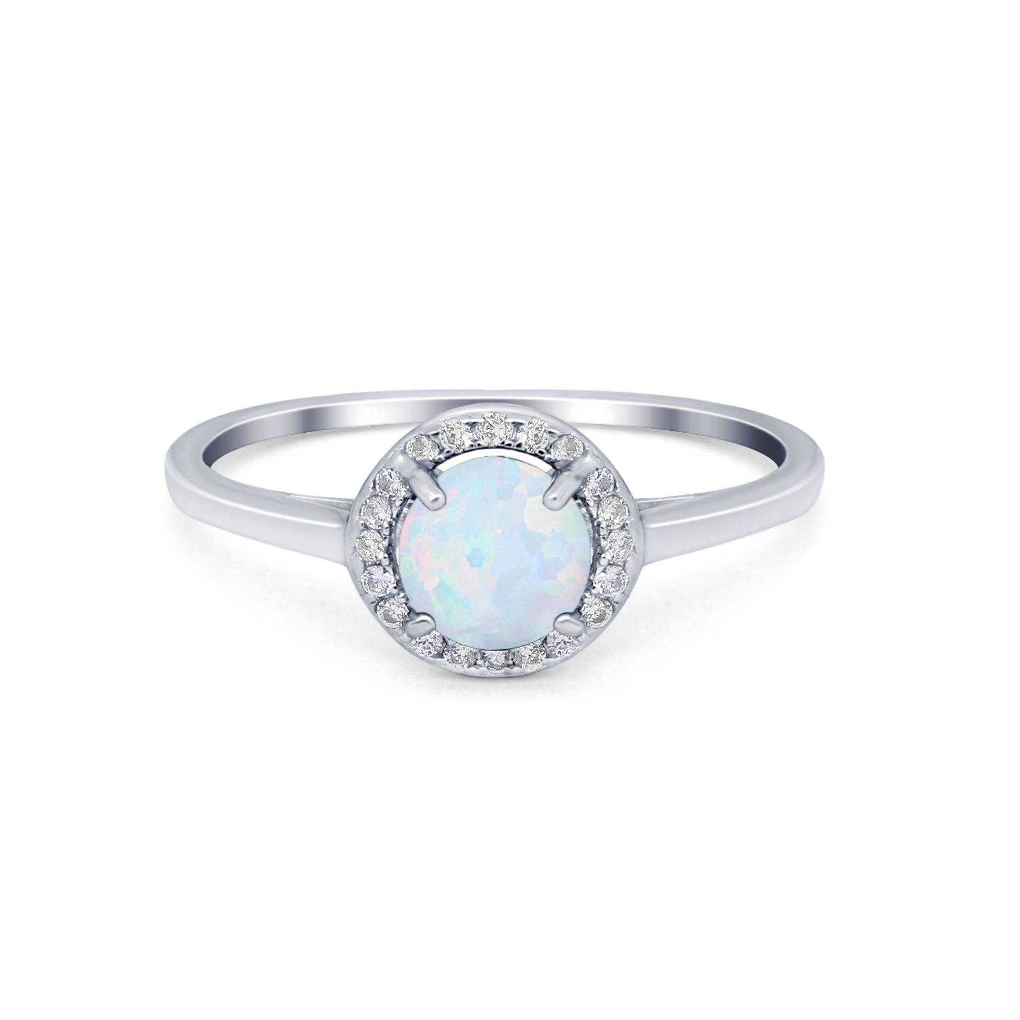 Halo Wedding Bridal Ring Round Simulated Cubic Zirconia 925 Sterling Silver