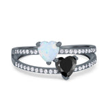 Heart Promise Ring Double Heart Created White Opal Round Simulated Cubic Zirconia 925 Sterling Silver