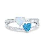 Heart Promise Ring Double Heart Created White Opal Round Simulated Cubic Zirconia 925 Sterling Silver
