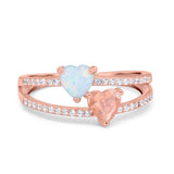 Heart Promise Ring Double Heart Created White Opal Round Simulated Cubic Zirconia 925 Sterling Silver