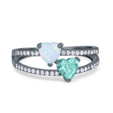 Heart Promise Ring Double Heart Created White Opal Round Simulated Cubic Zirconia 925 Sterling Silver