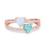 Heart Promise Ring Double Heart Created White Opal Round Simulated Cubic Zirconia 925 Sterling Silver