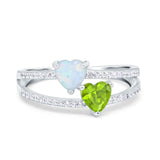 Heart Promise Ring Double Heart Created White Opal Round Simulated Cubic Zirconia 925 Sterling Silver