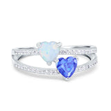 Heart Promise Ring Double Heart Created White Opal Round Simulated Cubic Zirconia 925 Sterling Silver