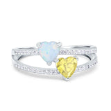 Heart Promise Ring Double Heart Created White Opal Round Simulated Cubic Zirconia 925 Sterling Silver