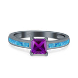 Solitaire Accent Fashion Ring Princess Cut Simulated Cubic Zirconia Created Opal 925 Sterling Silver