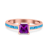Solitaire Accent Fashion Ring Princess Cut Simulated Cubic Zirconia Created Opal 925 Sterling Silver