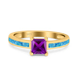 Solitaire Accent Fashion Ring Princess Cut Simulated Cubic Zirconia Created Opal 925 Sterling Silver