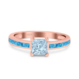 Solitaire Accent Fashion Ring Princess Cut Simulated Cubic Zirconia Created Opal 925 Sterling Silver