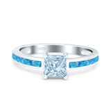 Solitaire Accent Fashion Ring Princess Cut Simulated Cubic Zirconia Created Opal 925 Sterling Silver