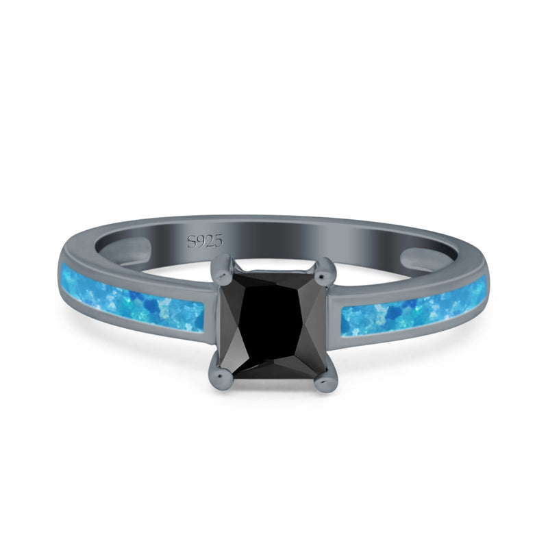 Solitaire Accent Fashion Ring Princess Cut Simulated Cubic Zirconia Created Opal 925 Sterling Silver