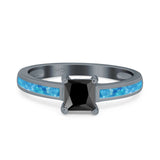 Solitaire Accent Fashion Ring Princess Cut Simulated Cubic Zirconia Created Opal 925 Sterling Silver