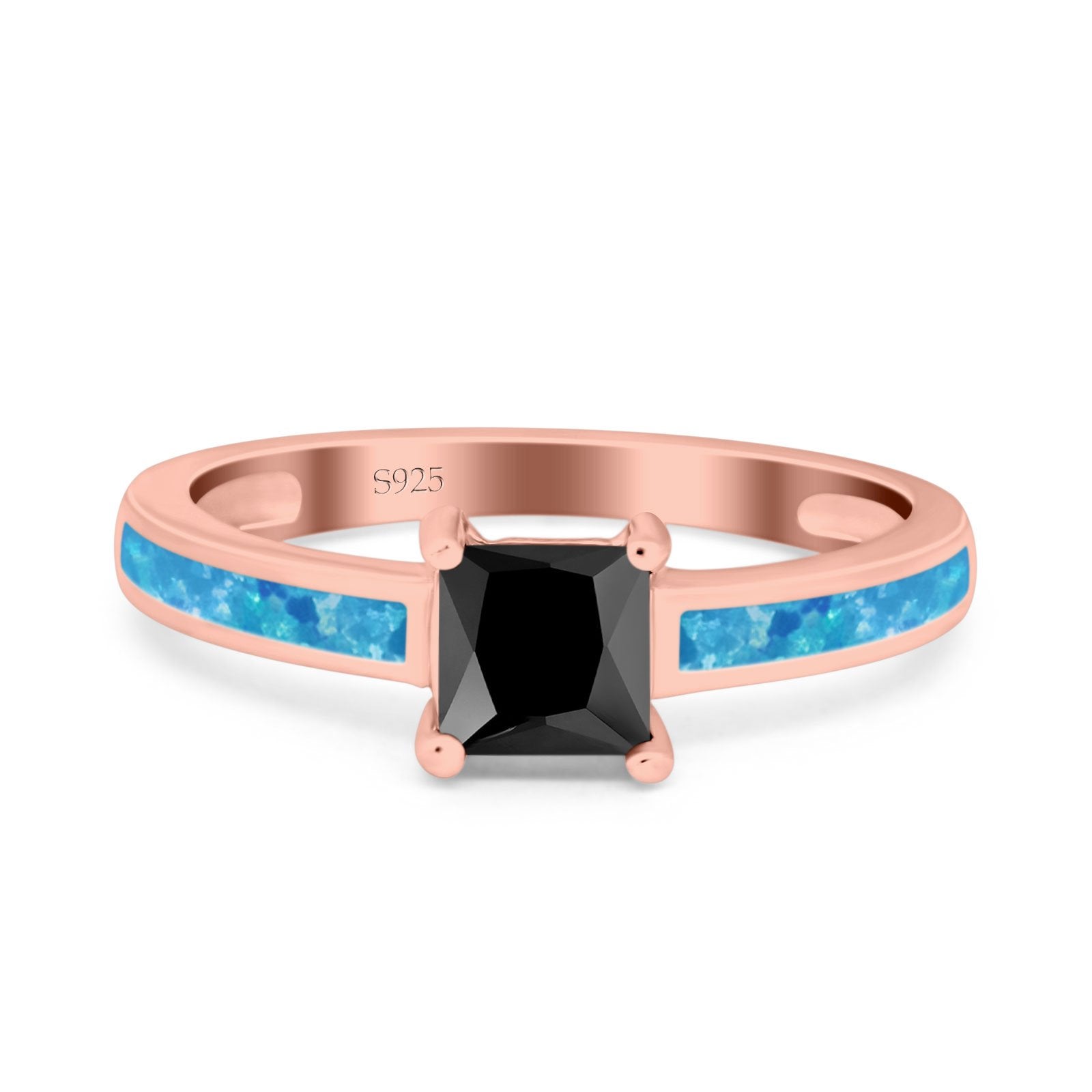 Solitaire Accent Fashion Ring Princess Cut Simulated Cubic Zirconia Created Opal 925 Sterling Silver