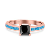 Solitaire Accent Fashion Ring Princess Cut Simulated Cubic Zirconia Created Opal 925 Sterling Silver