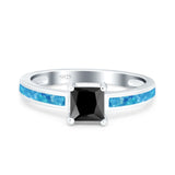 Solitaire Accent Fashion Ring Princess Cut Simulated Cubic Zirconia Created Opal 925 Sterling Silver