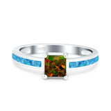Solitaire Accent Fashion Ring Princess Cut Simulated Cubic Zirconia Created Opal 925 Sterling Silver