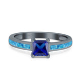 Solitaire Accent Fashion Ring Princess Cut Simulated Cubic Zirconia Created Opal 925 Sterling Silver