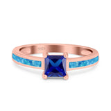 Solitaire Accent Fashion Ring Princess Cut Simulated Cubic Zirconia Created Opal 925 Sterling Silver