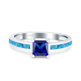 Solitaire Accent Fashion Ring Princess Cut Simulated Cubic Zirconia Created Opal 925 Sterling Silver