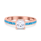 Solitaire Accent Fashion Ring Princess Cut Simulated Cubic Zirconia Created Opal 925 Sterling Silver