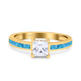 Solitaire Accent Fashion Ring Princess Cut Simulated Cubic Zirconia Created Opal 925 Sterling Silver