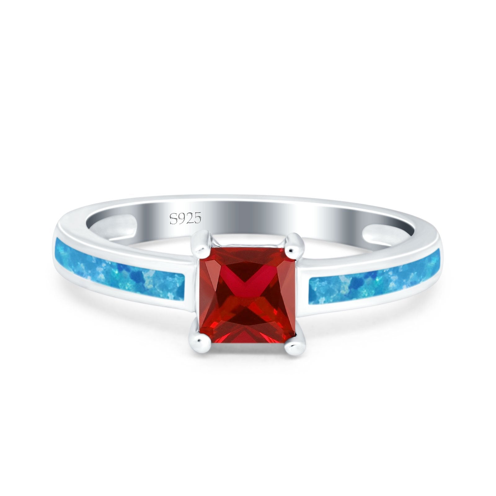 Solitaire Accent Fashion Ring Princess Cut Simulated Cubic Zirconia Created Opal 925 Sterling Silver