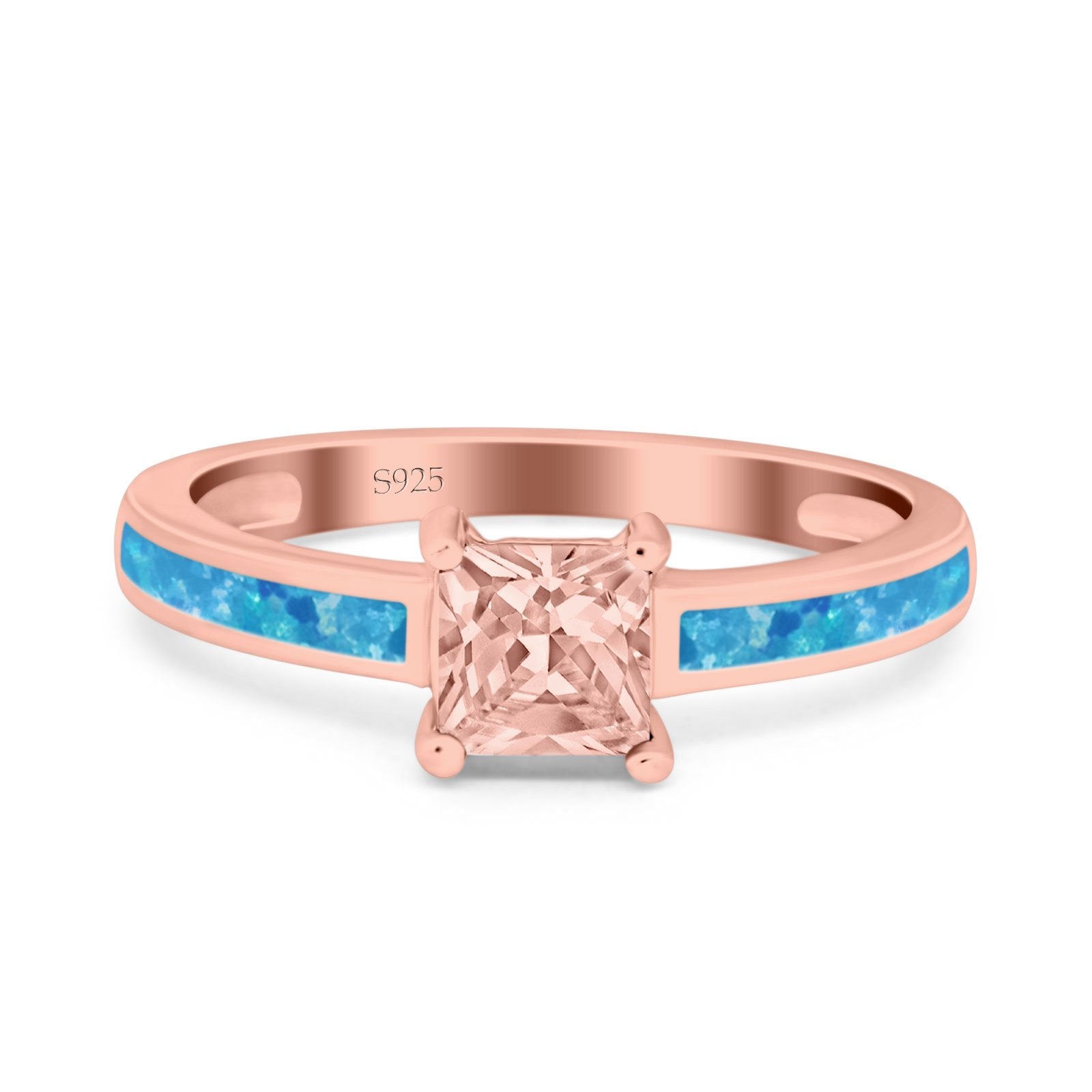 Solitaire Accent Fashion Ring Princess Cut Simulated Cubic Zirconia Created Opal 925 Sterling Silver