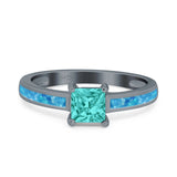 Solitaire Accent Fashion Ring Princess Cut Simulated Cubic Zirconia Created Opal 925 Sterling Silver