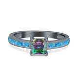 Solitaire Accent Fashion Ring Princess Cut Simulated Cubic Zirconia Created Opal 925 Sterling Silver