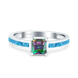Solitaire Accent Fashion Ring Princess Cut Simulated Cubic Zirconia Created Opal 925 Sterling Silver