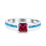 Solitaire Accent Fashion Ring Princess Cut Simulated Cubic Zirconia Created Opal 925 Sterling Silver