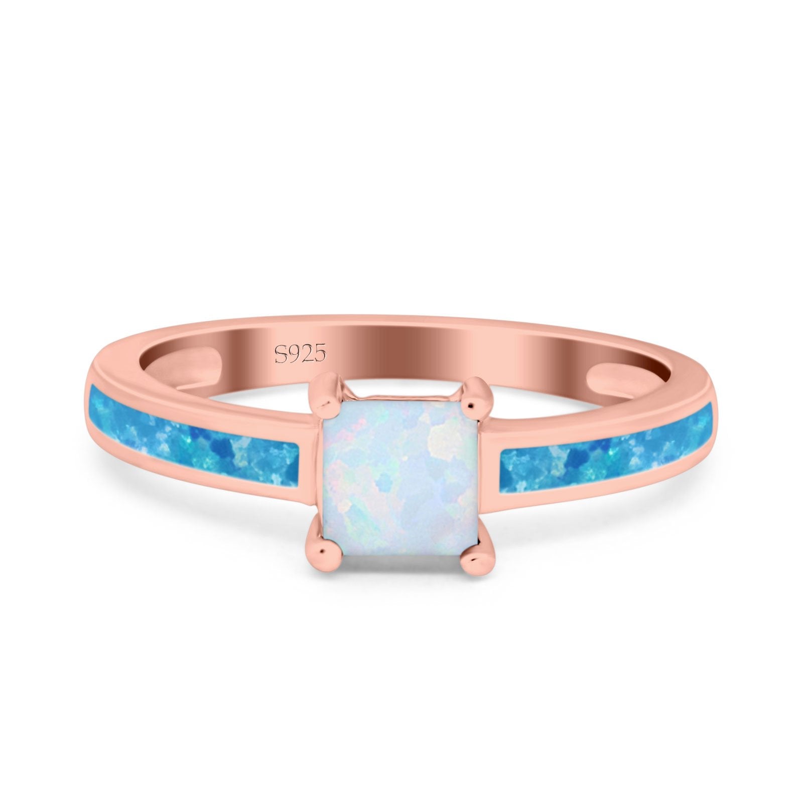 Solitaire Accent Fashion Ring Princess Cut Simulated Cubic Zirconia Created Opal 925 Sterling Silver