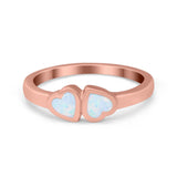 Double Heart Promise Ring Simulated Cubic Zirconia Opal 925 Sterling Silver