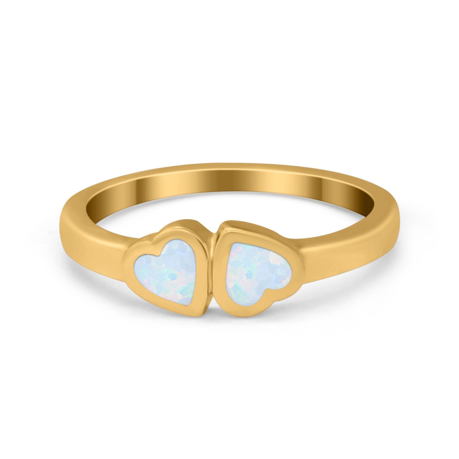 Double Heart Promise Ring Simulated Cubic Zirconia Opal 925 Sterling Silver