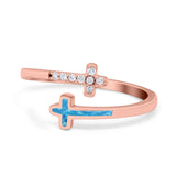 Cross Ring Sideways Round Eternity Simulated CZ Lab Opal 925 Sterling Silver