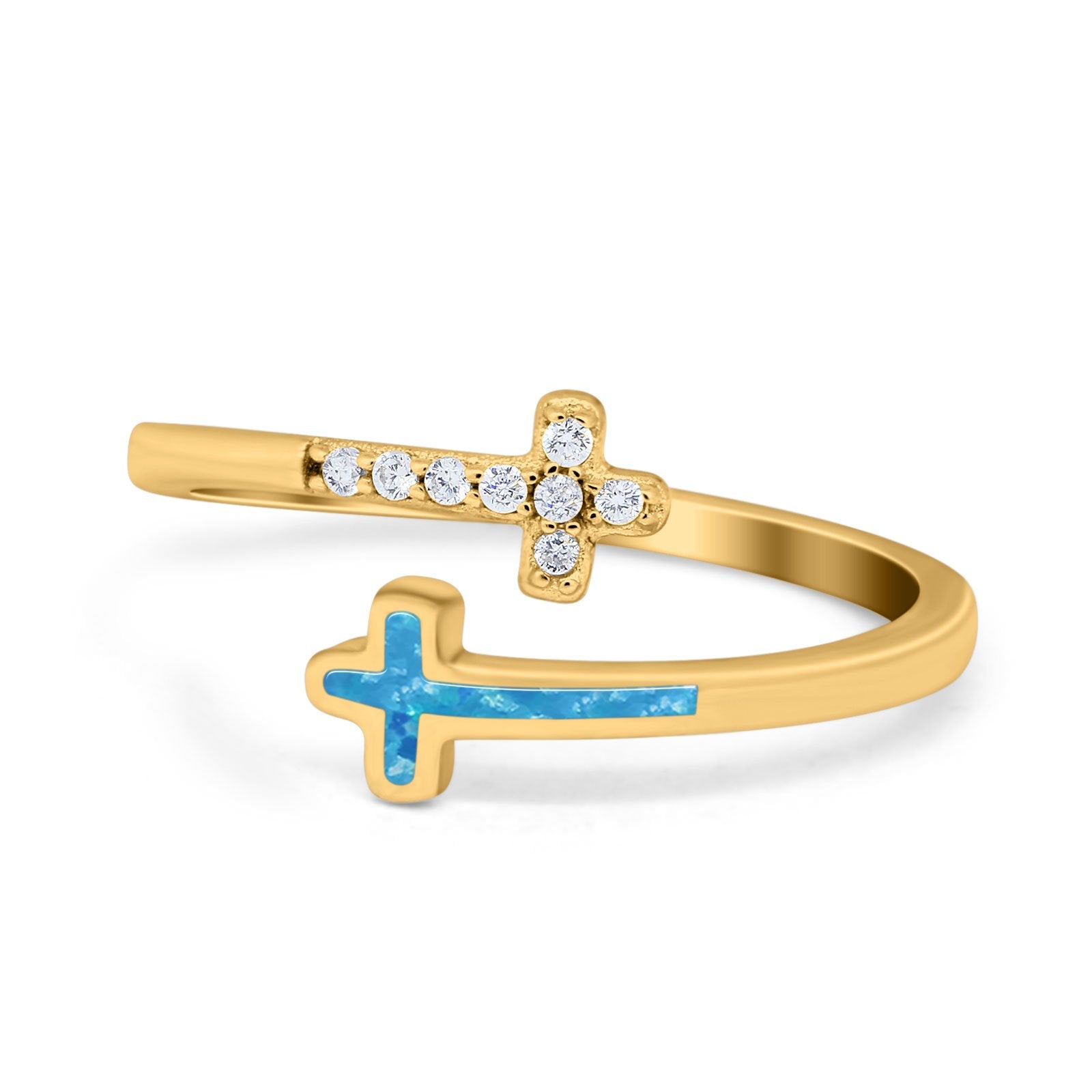 Cross Ring Sideways Round Eternity Simulated CZ Lab Opal 925 Sterling Silver