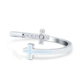 Cross Ring Sideways Round Eternity Simulated CZ Lab Opal 925 Sterling Silver