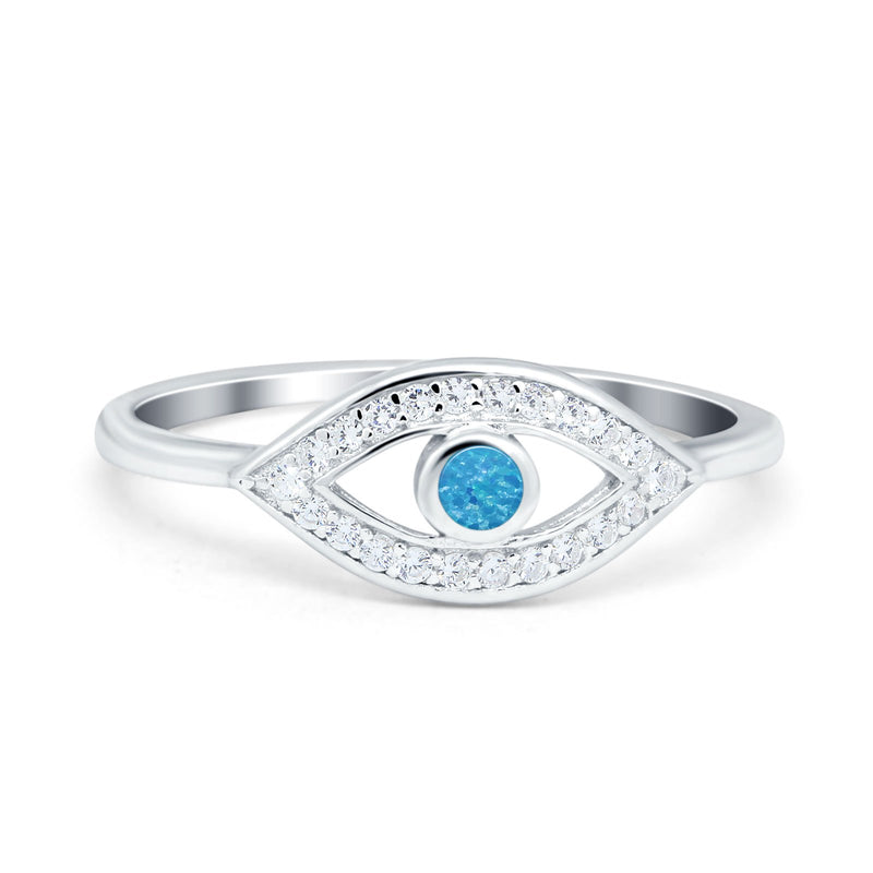 Evil Eye Ring Round Lab Opal Simulated Cubic Zirconia 925 Sterling Silver