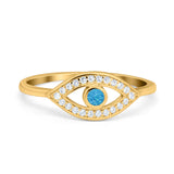 Evil Eye Ring Round Lab Opal Simulated Cubic Zirconia 925 Sterling Silver
