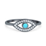 Evil Eye Ring Round Lab Opal Simulated Cubic Zirconia 925 Sterling Silver