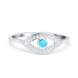 Evil Eye Ring Round Lab Opal Simulated Cubic Zirconia 925 Sterling Silver